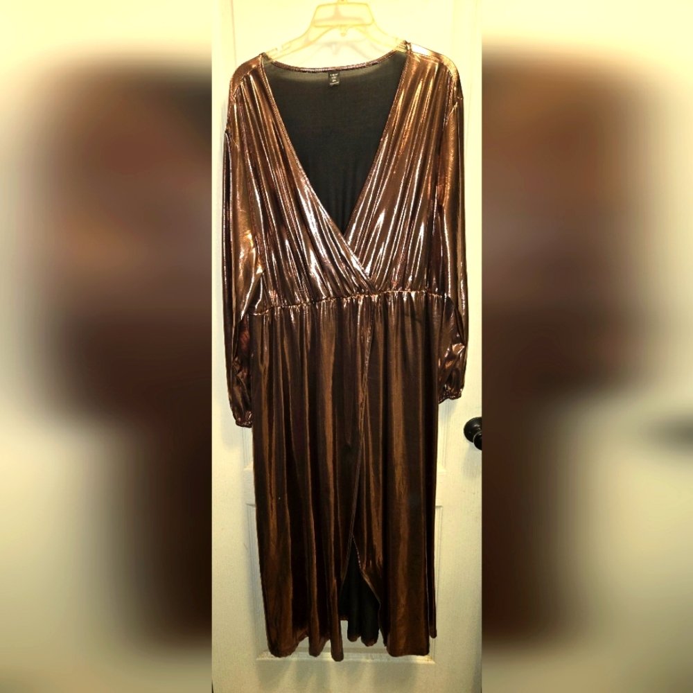 Metallic Bronze V-Neck Dress